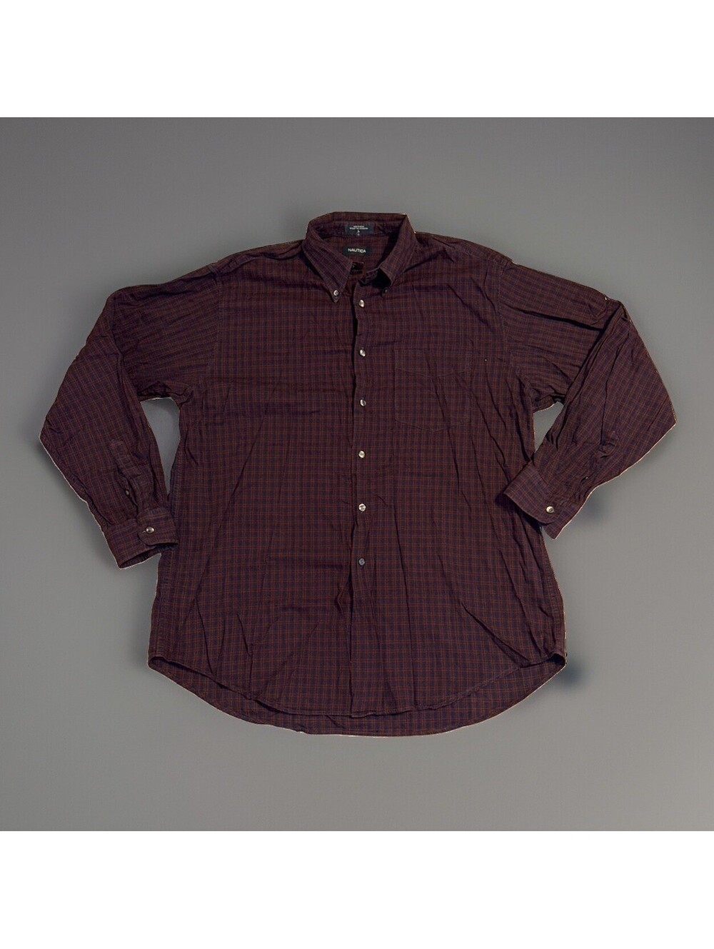 Nautica Men's L Regular Blue/White/Red Plaid Long Sleeve Button-Up Button-Down